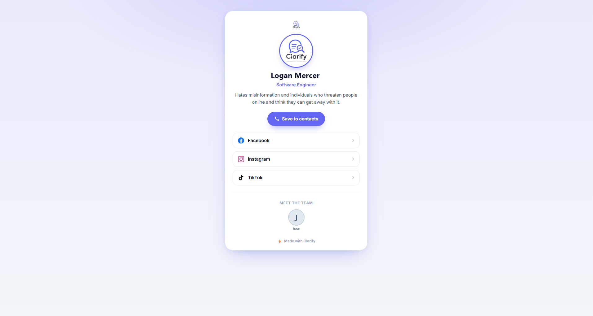 A digital card's links and save-to-contacts