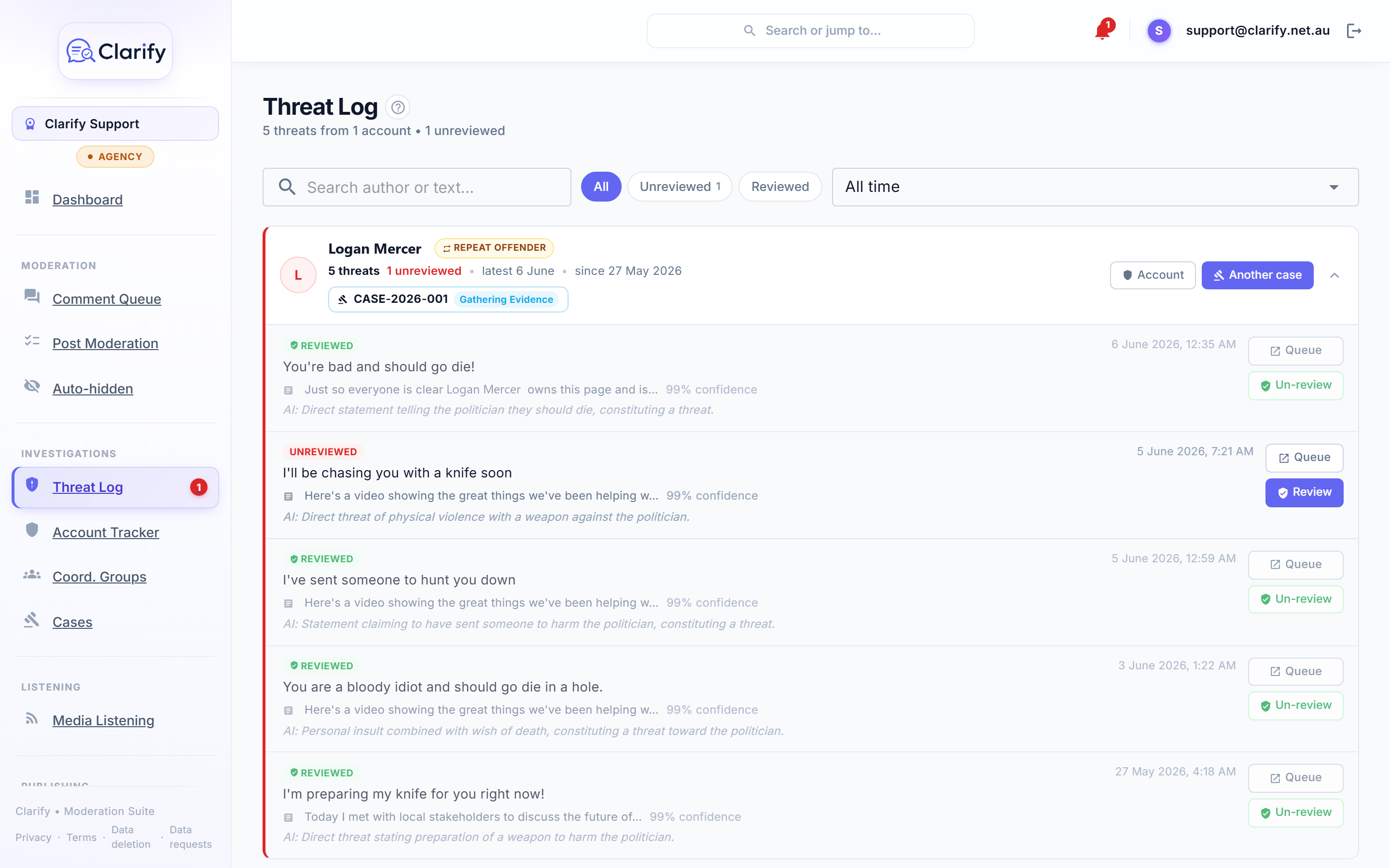 The threat log with preserved evidence